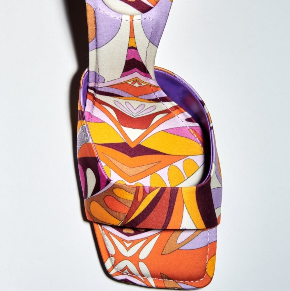 Zara Orange Purple Pink Patterned Block Heel Sandals - Picture 7 of 9
